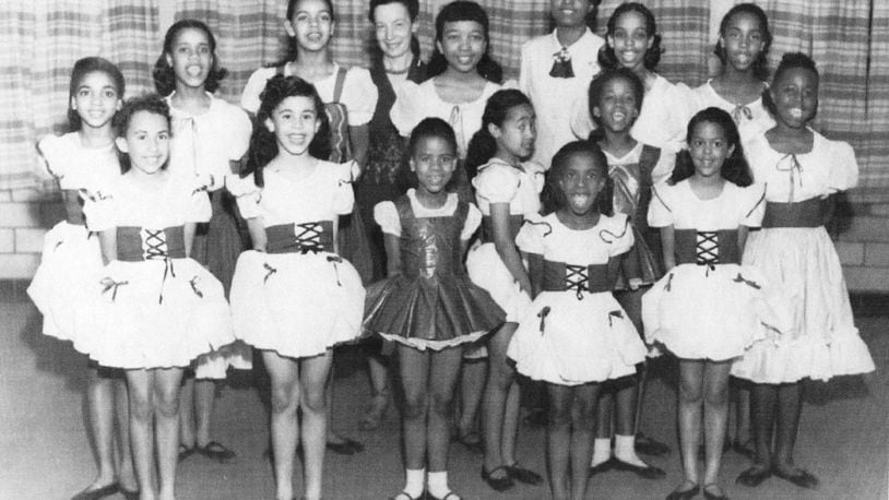 "Miss Jo," Josephine Schwarz, (back row, fourth from left) with her students at the Linden Center Dance School in the late 1940s, including future DCDC founder Jeraldyne Blunden (back row, right), and her sister, Carol Ann Shockley (front row, fourth from left). PHOTO COURTESY OF DCDC