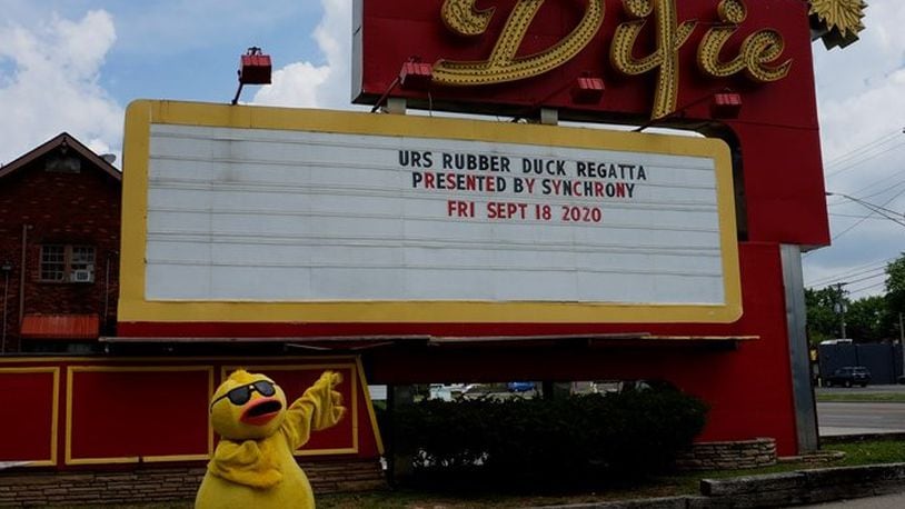 The URS Rubber Duck Regatta will be held on Sept. 18 at the Dixie Twin Drive-In. The URS mascot, Quackers is pictured in front of the Dixie.