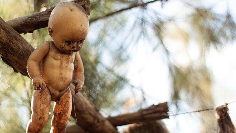 *** EXCLUSIVE ***

XOCHIMILCO, MEXICO CITY - MARCH 27: Eerie dolls occupy trees, cabins and bushes all over the Island of Dolls  on March 27, 2016 in Xochimilco, Mexico City. 

Hidden in the Xochimilco canals is Mexicos creepiest tourist attraction - Isla de las MuÃ±ecas - Island of Dolls. When the islands only occupant discovered the corpse of a drowned girl in the canal, he began hanging up dolls all over the island to ward off her spirit. A two hour trajinera ride down the canals, the island is only accessible by boat and has evolved into a terrifying destination for explorers. Photographer Sebastian Perez Lira took the ride from his home in Mexico City to capture the spooky dolls on camera.

PHOTOGRAPH BY Sebastian Perez Lira  / Barcroft Images

London-T:+44 207 033 1031 E:hello@barcroftmedia.com -
New York-T:+1 212 796 2458 E:hello@barcroftusa.com -
New Delhi-T:+91 11 4053 2429 E:hello@barcroftindia.com www.barcroftmedia.com (Photo credit should read Sebastian Perez Lira / Barcroft  / Barcroft Media via Getty Images)