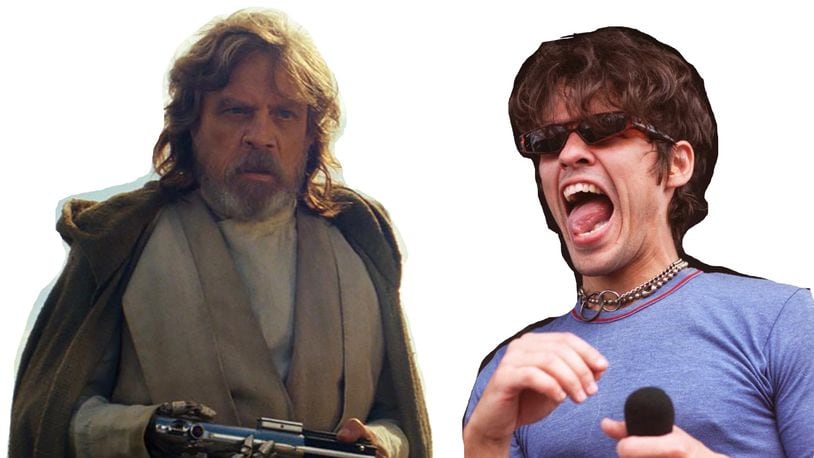 Cut outs  of Mark Hamill as  Luke Skywalker   in 'The Last Jedi' and  Tim Taylor, lead singer for Brainiac, pictured in 1995 at Lollapalooza. Taylor was killed in a car accident in 1997.