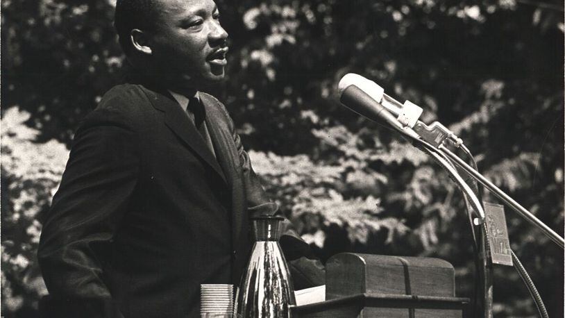 Dr. Martin Luther King, Jr. gives the commencement address at Antioch College in 1965.
