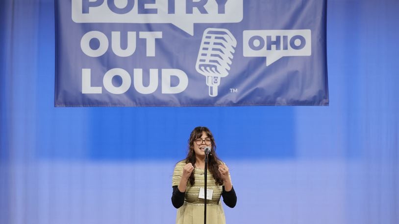 Xenia High School student Hiba Loukssi won first place at the Poetry Out Loud Ohio State Championship Friday, March 10, 2023. CONTRIBUTED