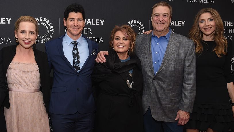 NEW YORK, NY - MARCH 26:  Lecy Goranson, Michael Fishman, Roseanne Barr, John Goodman and Sarah Chalke attensd An Evening With The Cast Of "Roseanne"at The Paley Center for Media on March 26, 2018 in New York City.  (Photo by Dimitrios Kambouris/Getty Images)