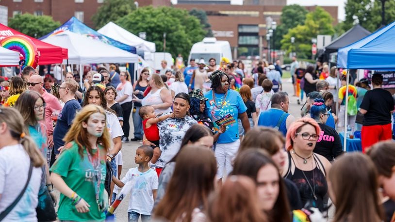 Hundreds gathered along Central Avenue for the Middletown Pride event Friday, June 25, 2021 in downtown Middletown. The event featured a self guided color crawl, rainbow bar crawl, music, vendors, drag show, and more.  NICK GRAHAM / STAFF