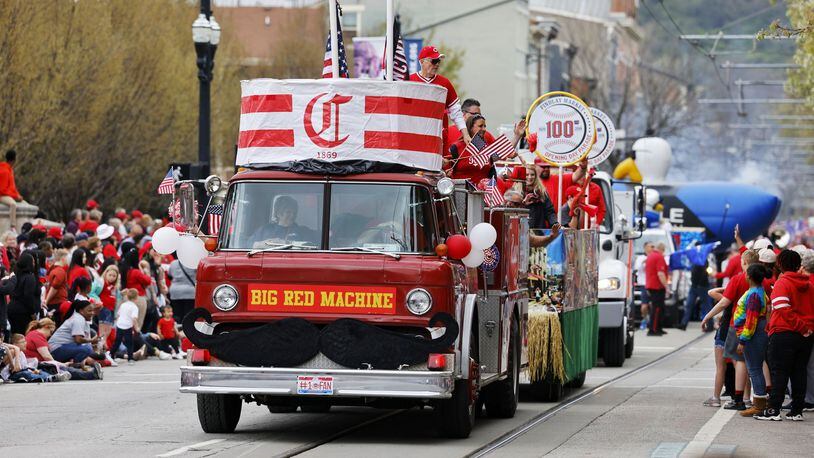 Crowds gathered for the Findlay Market Opening Day Parade Tuesday, April 12, 2022 in downtown Cincinnati before the Reds played their first home game of the season. NICK GRAHAM/STAFF