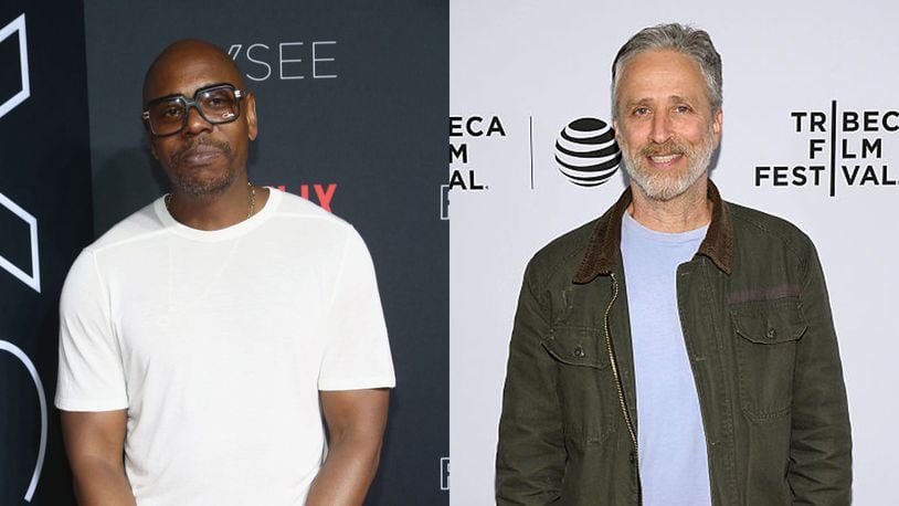 Dave Chappelle (L) and Jon Stewart are doing a joint stand-up tour this June. (Photo by Tommaso Boddi/Getty Images, Andrew Toth/Getty Images for Tribeca Film Festival)