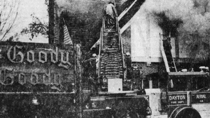 Smoke billows from attic storage area of Goody Goody Restaurant on Salem Ave. Photo by Eddie Roberts/Daily News from Aug. 27, 1977 issue of Dayton Daily News.