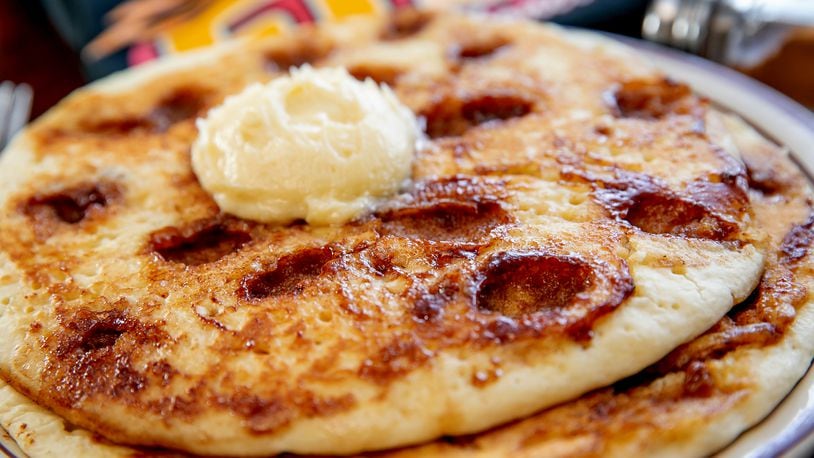 The Lucky Steer restaurant, 1381 Bellefontaine St., is serving âCinnaMoon Pancakesâ with cinnamon craters, sugary glaze and cream cheese topping. CONTRIBUTED PHOTO