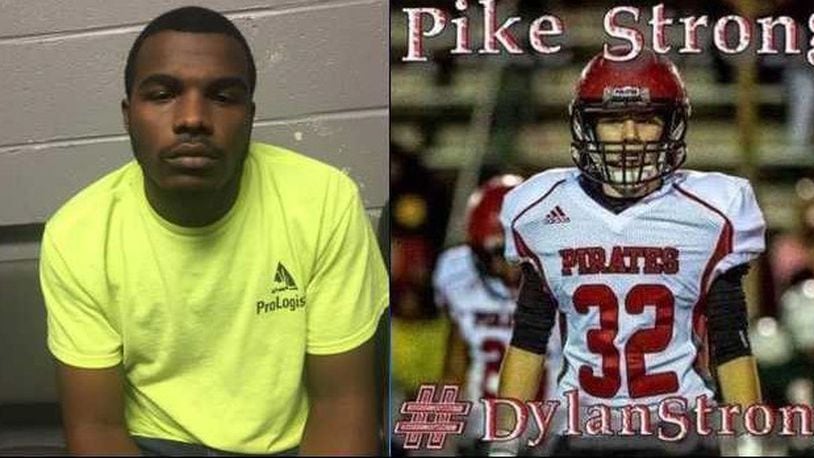 Justus Hughley (left) is accused of using a fraudulent GoFundMe account to scam donors out of money that was supposed to go to the family of Dylan Thomas (right), who died during a high school football game in September. (Photo: Pike County Sheriff's Office)