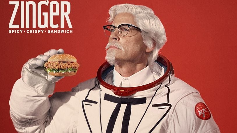 KFC has enlisted actor, writer and producer Rob Lowe as the newest celebrity Colonel to play the brands iconic founder, Colonel Harland Sanders and to launch the KFC Zinger sandwich in the U.S. (and space). (PRNewsfoto/KFC)