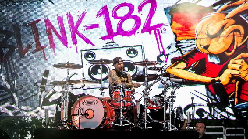 Blink 182 performs on the Ford stage at the end of SunFest in downtown West Palm Beach on May 7, 2017.  (Richard Graulich / The Palm Beach Post)