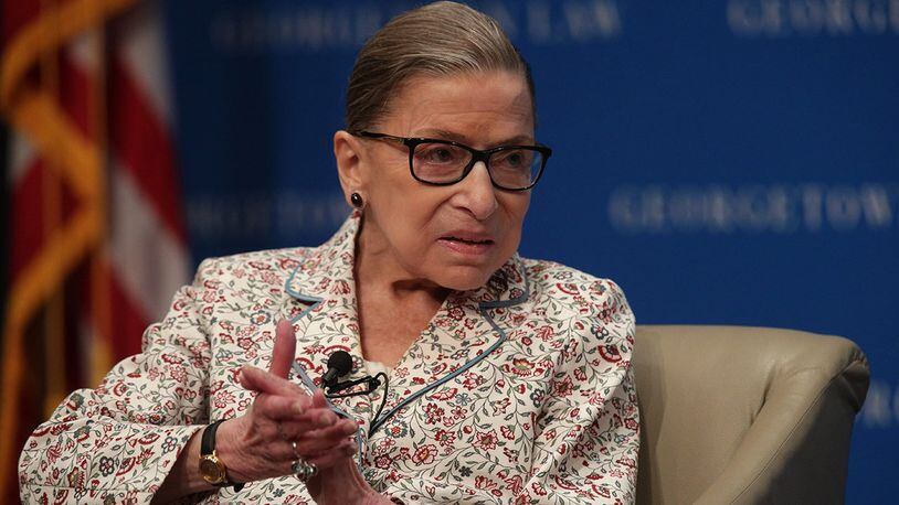 U.S. Supreme Court Associate Justice Ruth Bader Ginsburg participates in a discussion at Georgetown University Law Center July 2, 2019 in Washington, DC.