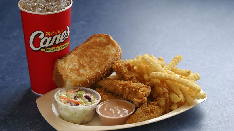 Raising Cane’s menu includes chicken fingers, crinkle-cut fries, cole slaw, Texas Toast and Cane’s Sauce. CONTRIBUTED