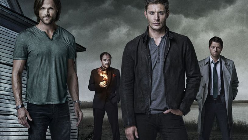 Jared Padalecki as Sam Winchester;  Jensen Ackles as Dean Winchester; Misha Collins as Castiel and Mark Sheppard as Crowley.