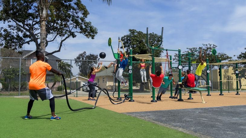 The function fitness rig that is coming to Princeton Park in northwest Dayton offers 17 exercises. Adult fitness playgrounds are growing in popularity nationwide. CONTRIBUTED