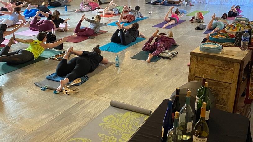 Wind down with Wine and Yoga Wednesday at The Brightside. CONTRIBUTED