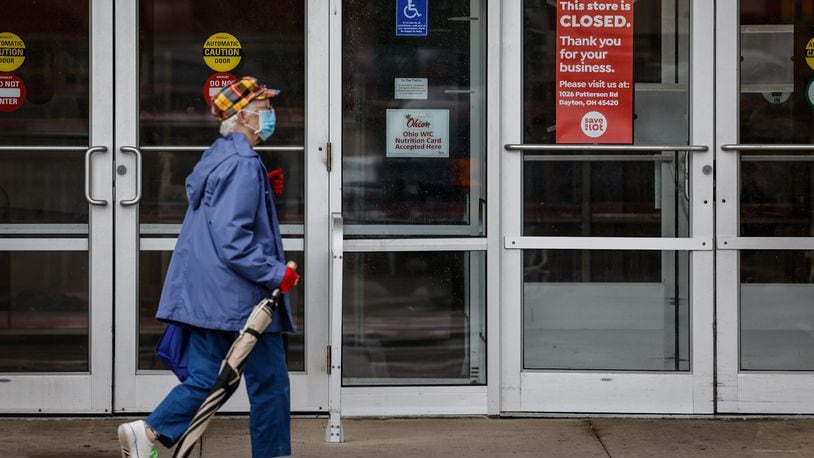 The Save-A-Lot store on Linden Ave. has a closed sign in the window. Sarah Griffin, a spokesman for Save A Lot, said the company takes the closure “very seriously.” JIM NOELKER/STAFF