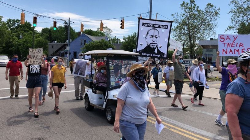 Protesters gathered in Yellow Springs on June 6 to speak out about racism, police brutality and the deaths f black people at the hands of law enforcement. Yellows Springs announced Monday that the theme of their 4th of July parade is Black Lives Matter.