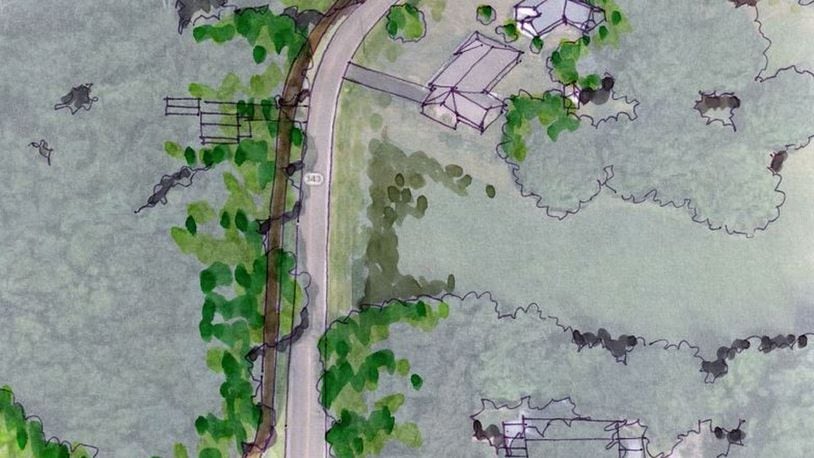 Rendering of the proposed Yellow Springs to Clifton connector bike trail shows it could be built running along State Route 343. (Contributed)