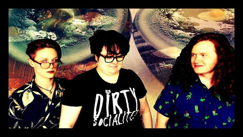 Local punk band Skrt, (left to right) Ashley Pooler, Abbie Romero and Micah Kemplin, celebrate the release of its debut full-length album, Toxic Schlock (FFF Records), at Blind Bob’s in Dayton on Saturday, April 29. CONTRIBUTED
