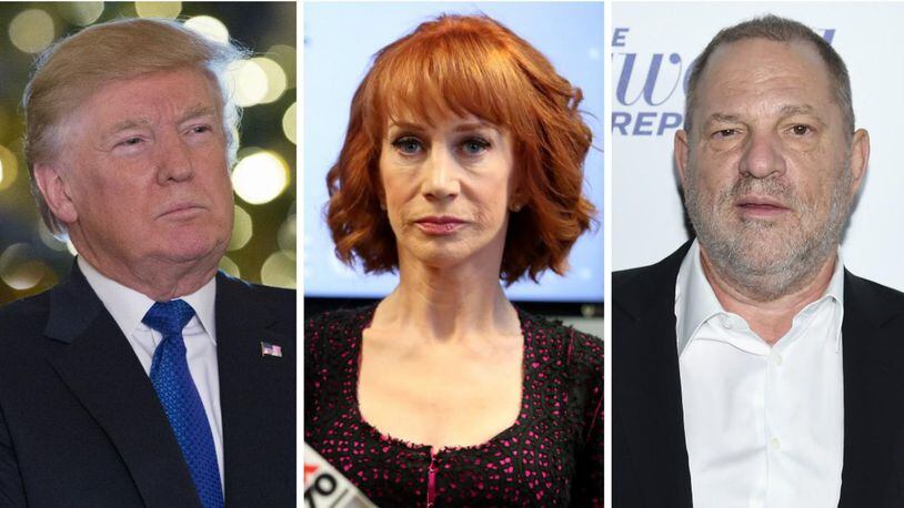 (L-R) President Donald Trump, comedian Kathy Griffin and film producer Harvey Weinstein are among 2017's most controversial public figures.