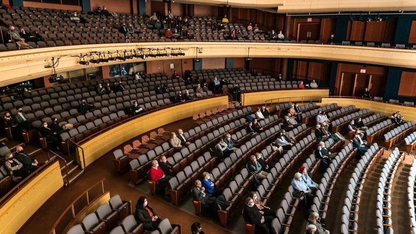 A socially-distanced audience enjoys a live in-theater performance at the Schuster Center. CONTRIBUTED/ANDY SNOW
