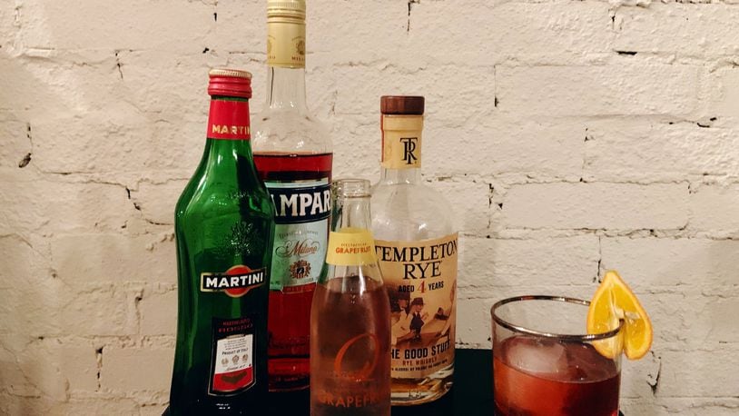 Looking for a cocktail for Valentine’s Day? The His cocktail: The Bitter Beau includes Campari, Rye Whiskey, Sweet Vermouth and grapefruit soda. CONTRIBUTED