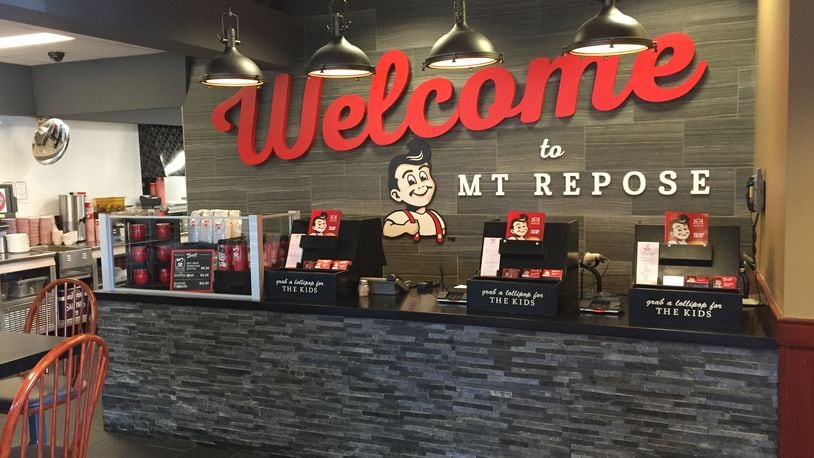 Interior changes put into place during the renovation of several area Frisch’s locations include a welcome wall personalized to each location, plus new flooring, lighting, tables, chairs, booths and artwork. CONTRIBUTED