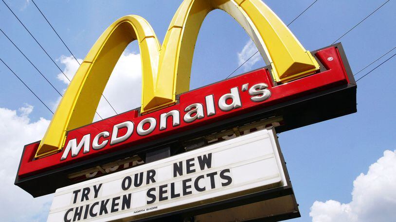 NILES, IL - JULY 28: A McDonald's sign promotes new Chicken Selects stands near a store July 28, 2004 in Niles, Illinois. McDonald's has introduced new Chicken Selects premium breast strips as way of targeting consumers eating more white-meat chicken.  (Photo by Tim Boyle/Getty Images)