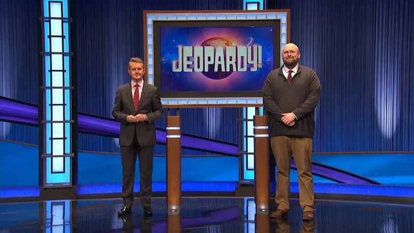 "Jeopardy!" host Ken Jennings with Troy High School graduate Zack Russell of Centerville. FACEBOOK