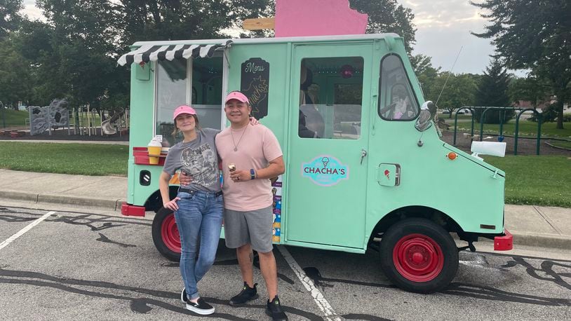 ChaCha’s Street Sweets is an ice cream truck serving the Xenia community. Pictured are owners Sabra and Frank Aguilar. NATALIE JONES/STAFF