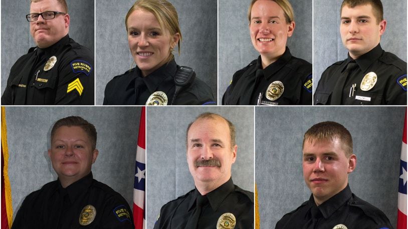 Ohio Parks and Recreation Association’s has named (top left to right) Sgt. Eric Lane and rangers Elyzabeth McDonald, Rebecca Dieker,  Kyl Caldwell, Amanda Chiles,  Scott Janicki and Cory Reis  Professionals of the Year for efforts during the Oregon District mass shooting.