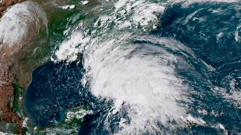 This satellite image provided by the National Oceanic and Atmospheric Administration (NOAA), shows Subtropical Storm Alberto in the the Gulf of Mexico.
