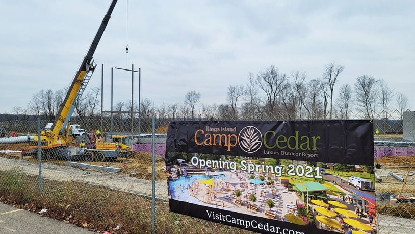 Construction continues at Kings Island Camp Cedar luxury outdoor resort Tuesday, Dec. 8, 2020. The resort is scheduled to open in Spring of 2021. NICK GRAHAM / STAFF