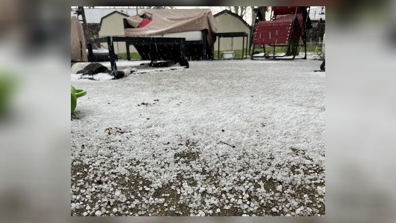 Graupel, or soft hail, fell Friday afternoon in Kettering. DANI SZEMPRUCH / STAFF