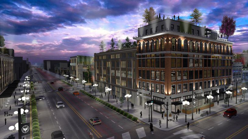 A rendering of the Fire Blocks District, viewed from the intersection of East Third and Jefferson streets. CONTRIBUTED
