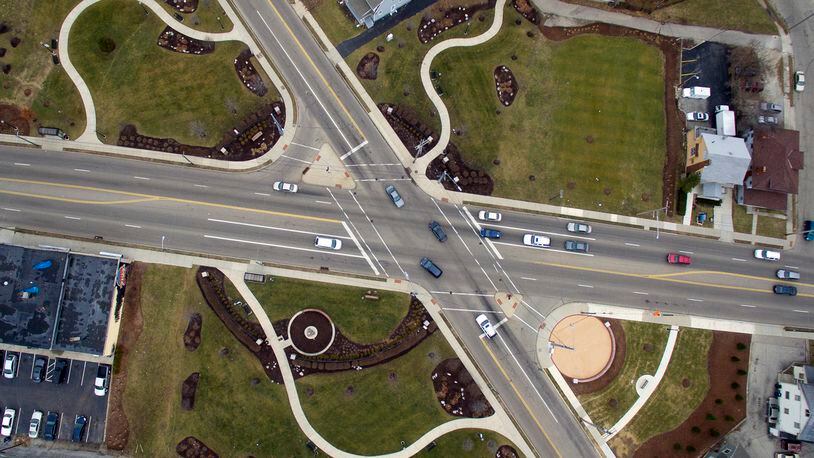 The Salem Avenue Gateway: Salem avenue runs left and right in this aerial view with Catalpa Drive slicing through diagonally. TY GREENLEES / STAFF