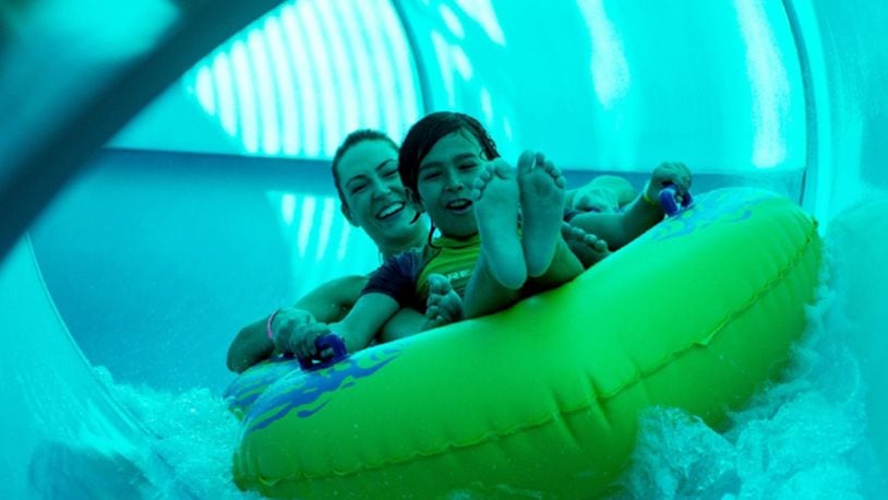 Garden Grove’s Great Wolf Lodge has a massive indoor water park with many rides that allow family members to splash together. (Great Wolf Lodge)
