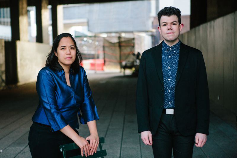 New Morse Code, the cello and percussion duo of Hannah Collins (left) and Michael Compitello, performs pieces by Christopher Stark, Andy Akiho and Viet Coung in the University of Dayton's Sears Recital Hall on Wednesday, April 6.