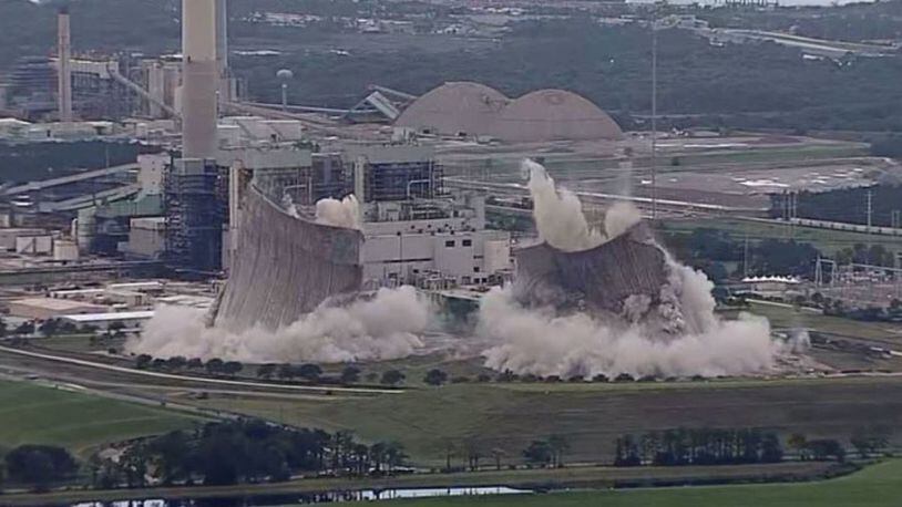 Twin cooling towers in North Jacksonville, Florida were imploded Saturday morning.