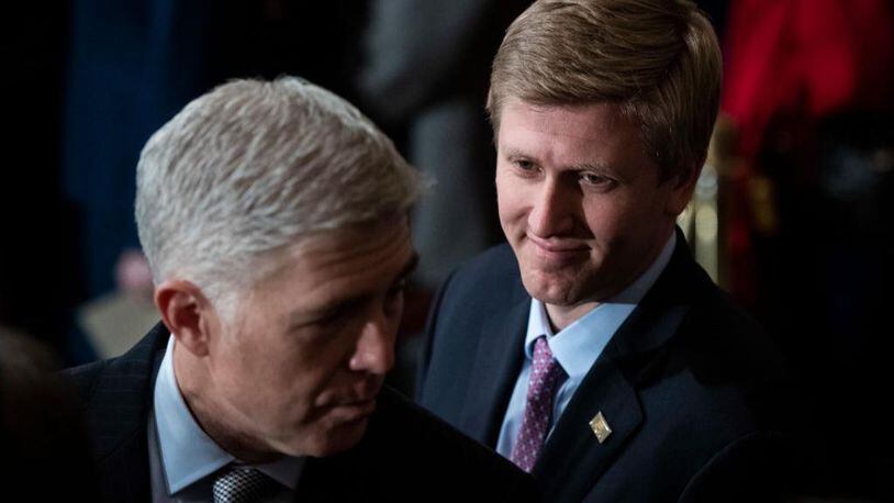 Chief of Staff to Vice President Pence Nick Ayers listens as U.S. Supreme Court Associate Justice Neil M. Gorsuch waits for the arrival of former U.S. President George H.W. Bush at the U.S Capitol Rotunda on December 03, 2018 in Washington, DC.