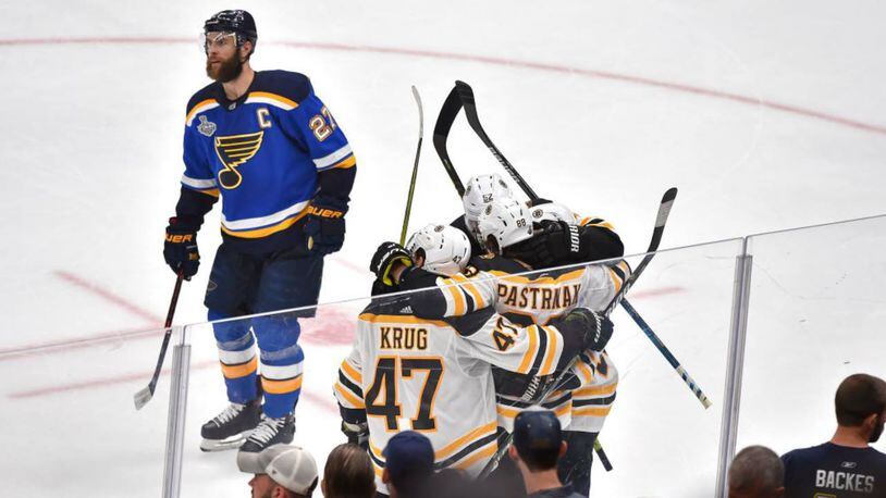 The Boston Bruins did most of the celebrating Sunday night, forcing Game 7 in the Stanley Cup final with a 5-1 victory against the St. Louis Blues.