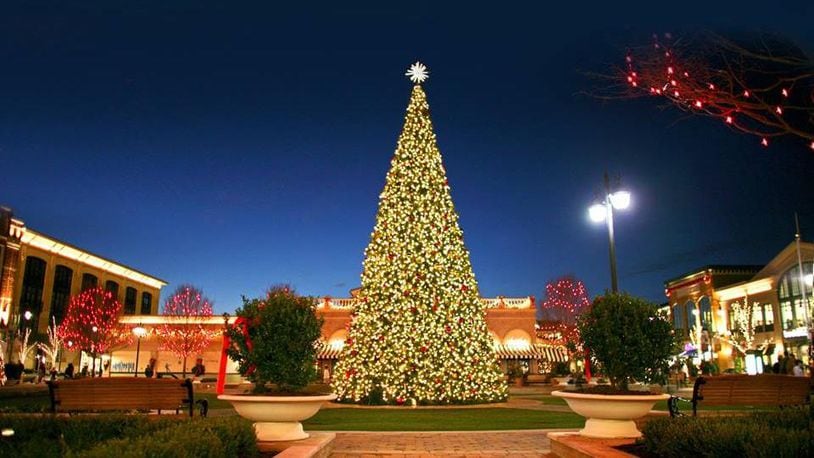 The Greene Shopping Center Christmas Tree illuminated