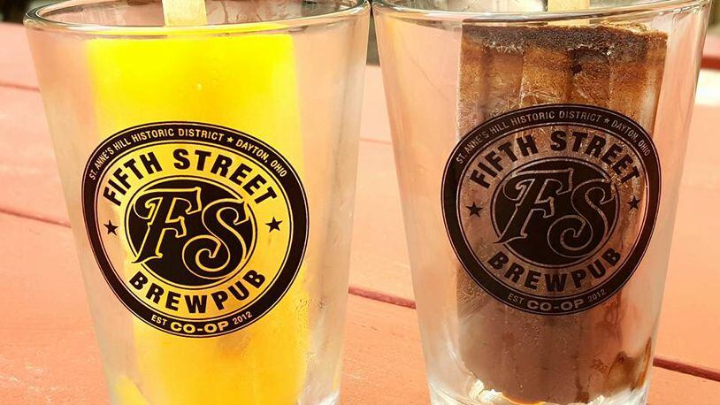 Orange Saison and Mint Cookie Stout beer popsicles, part of a beer-infused menu at Fifth Street Brewpub during Dayton Beer Week. Photo from Fifth Street Brewpub Facebook page.