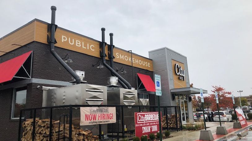 The City Barbeque restaurant that opens to the public today, Oct. 19, 2020 on Miller Lane in Butler Twp. is the first of its kind Public Smokehouse with a drive-through window. MARK FISHER/STAFF