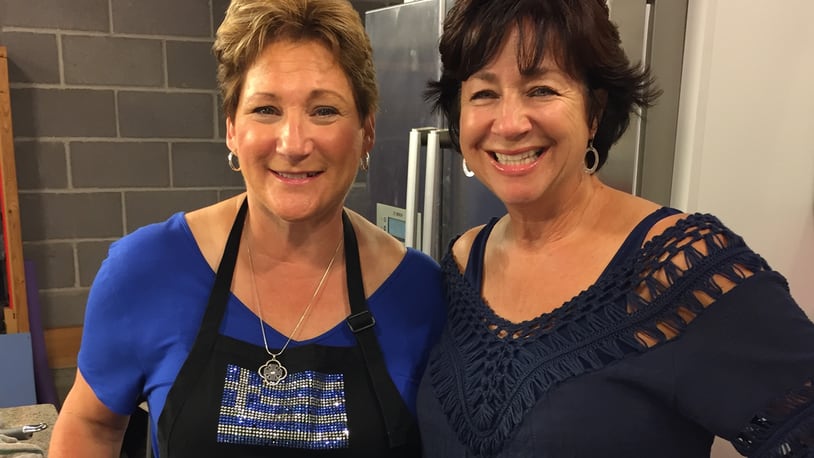 Deb with Greek Fest's baking chair Connie on the set of Living Dayton. PHOTO: CONTRIBUTED