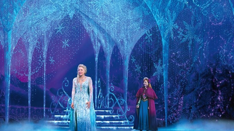 Caroline Bowman portrays Elsa (left) and Caroline Innerbichler is her sister Anna in "Frozen." The North American Tour of the Broadway show comes to the Schuster Center May 4-14. CONTRIBUTED PHOTO