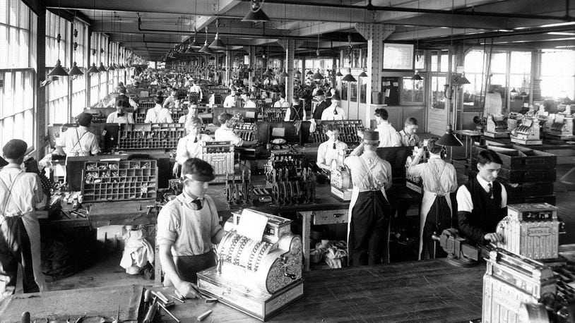 The cash register assembly area at the NCR factory, circa 1906. Photo from the NCR Archives, courtesy of the Montgomery County Historical Society.