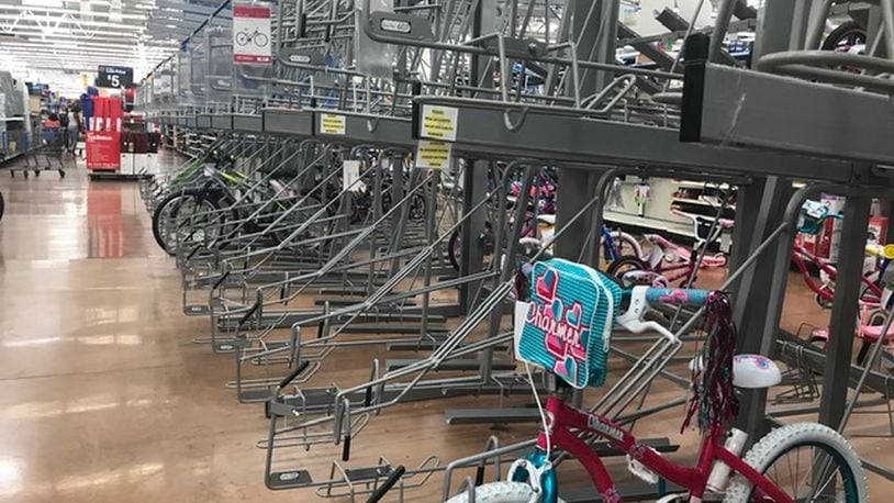 This Walmart store in Moraine didn’t have a lot of bike options in early June. KAITLIN SCHROEDER/STAFF