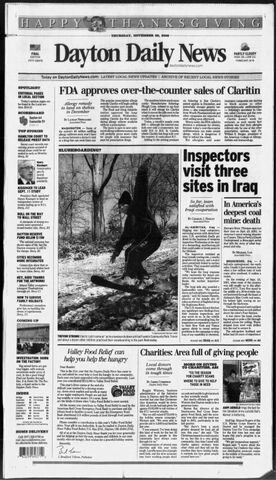 Thanksgiving Day front pages from the Dayton Daily News archives